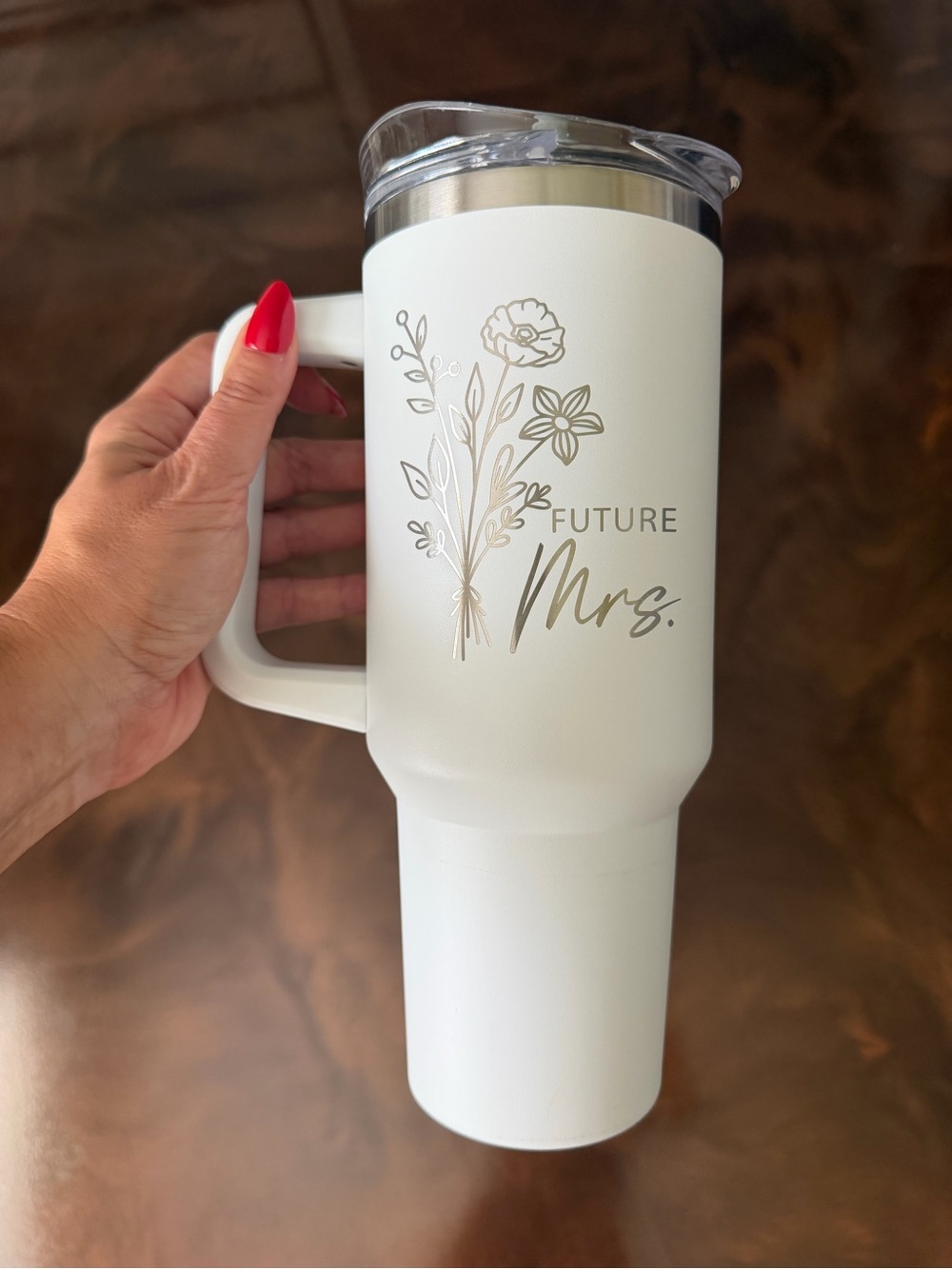 Future Mrs 40 Oz Tumbler White Etched Floral Flowers Bridal Bride Wedding